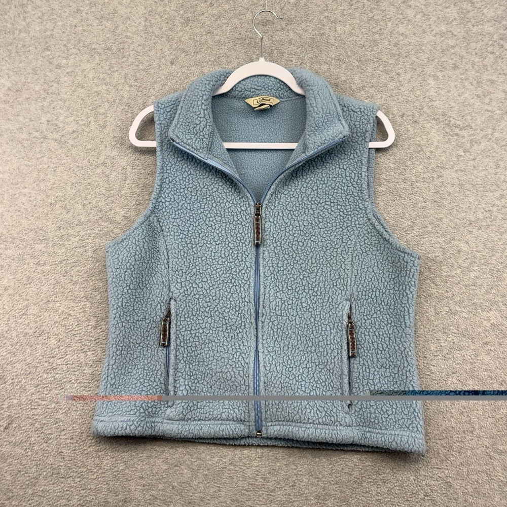 L.L. Bean Womens Light Blue Sherpa Fleece Full Zip Sweater Vest 0BCT2 M Polartec